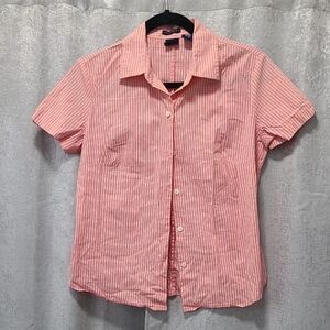 Y2K GAP Stretch Orange Yellow Checkered Casual Button Down Shirt Size Small 2001